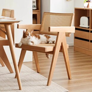 阳漫昌迪加尔实木藤编餐椅家用中古阳台民宿网红扶手靠背北欧书