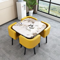 80 шиферный квадратный стол, желтый кожаный стул (шиферная поверхность + четыре стула)