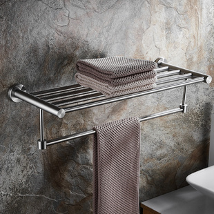 墨斐琳 304不锈钢拉丝浴巾架置物架卫生间毛巾架浴室简约毛巾挂杆