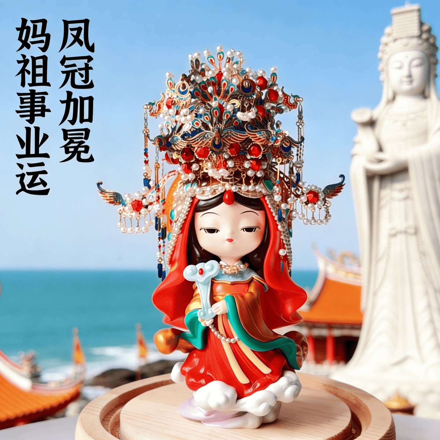 福福贴贴妈祖肓盒事业运凤冠头饰文创手伴车载平安桌面办公小摆件 - 实物图