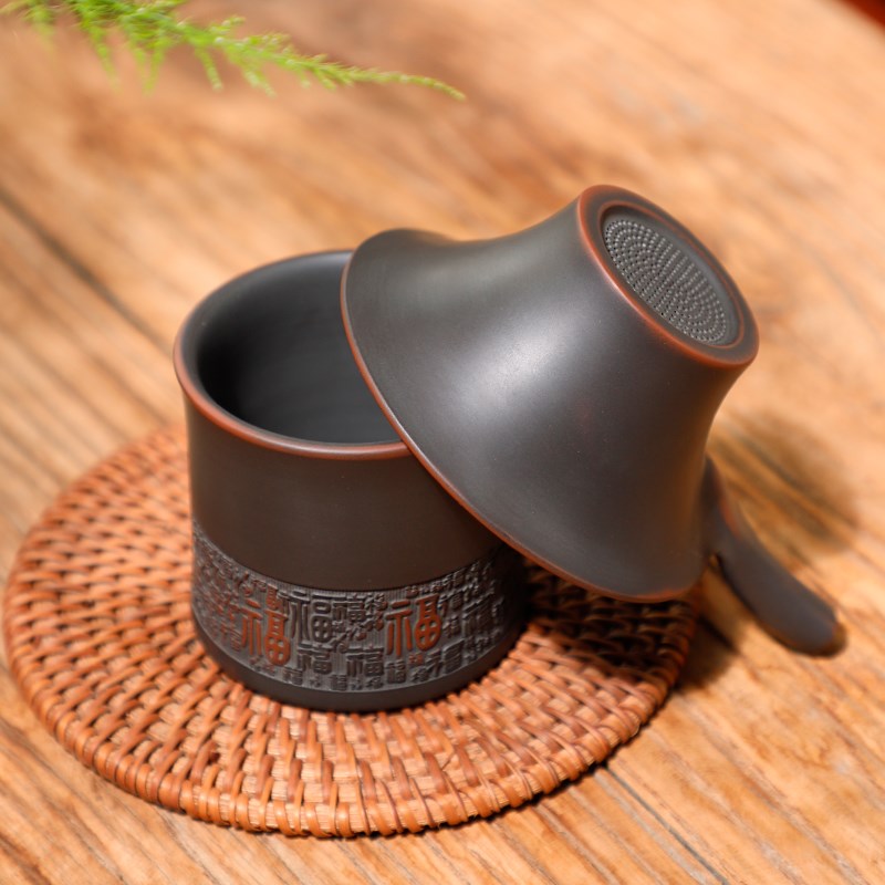 广西钦州坭兴陶茶漏福筒茶滤茶叶茶具公道杯过滤X网陶瓷小青柑