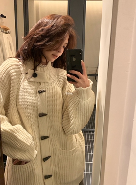 一勺甜 hers牛角扣厚实立领毛衣外套女2025秋冬粗织保暖毛衣92716