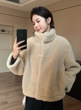 一勺甜 hers加厚皮毛一体软呼呼立领短外套女冬季短款上衣92680