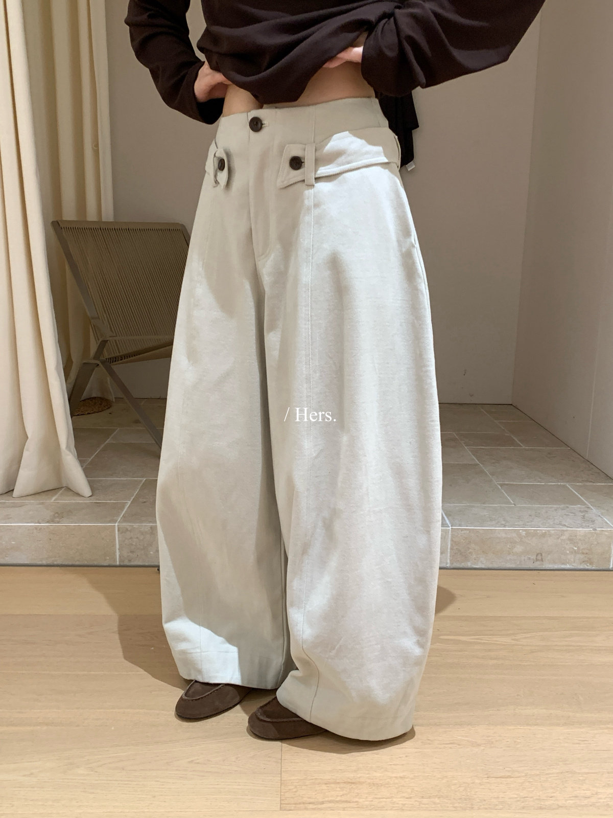 Hers腰头压线气球抓绒休闲裤女