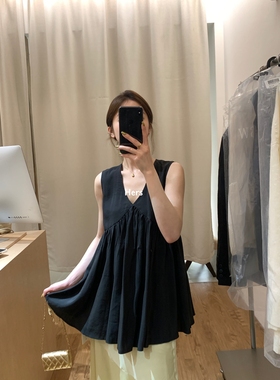 METWO hers无袖中长款娃娃小衫女2025夏季宽松v领显瘦上衣20824