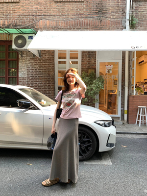 METWO 糯糯灰色半身裙女2025夏季新款休闲纸片人a字长裙8272