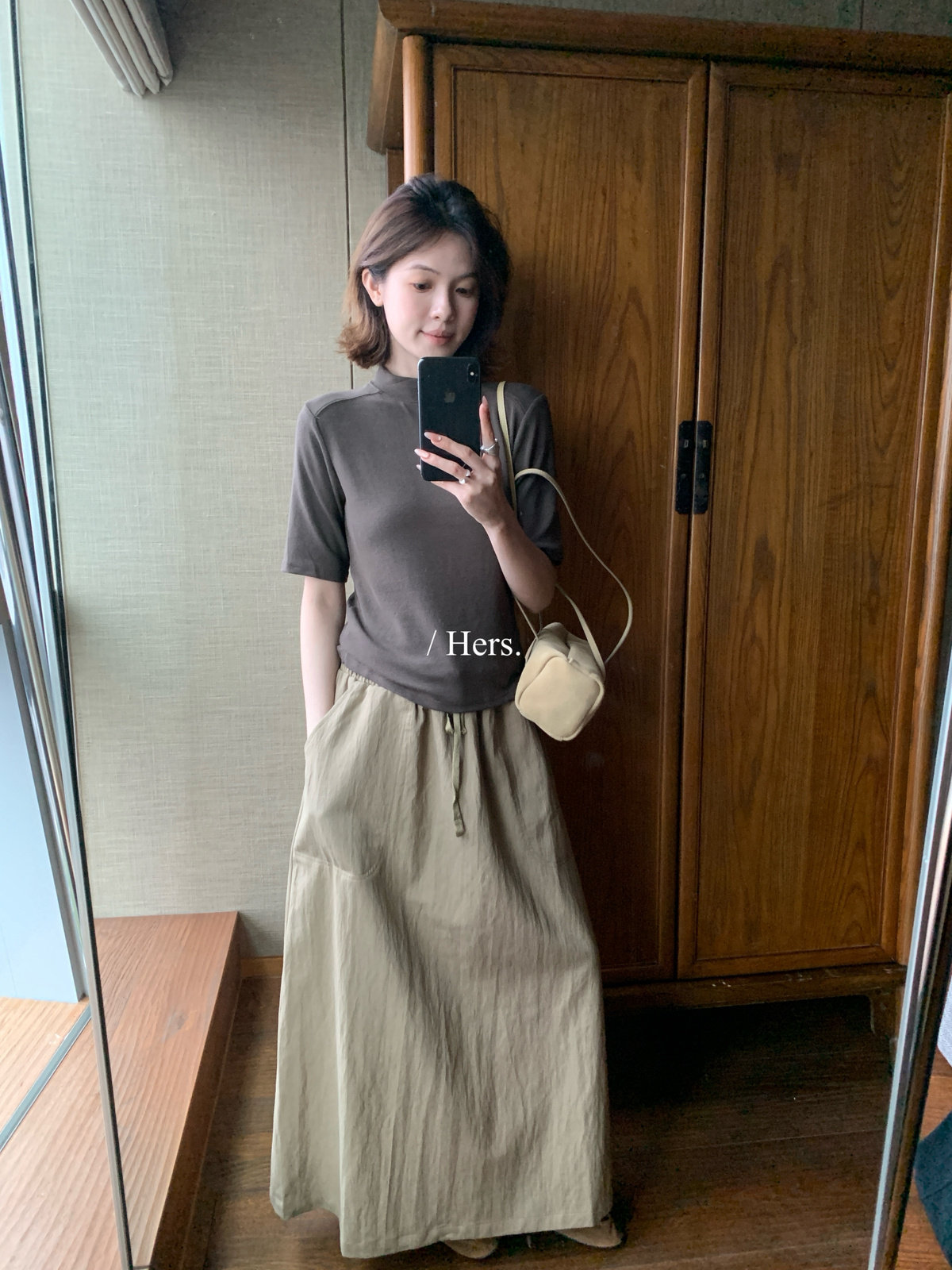 Hers抽绳设计微皱感休闲半裙女