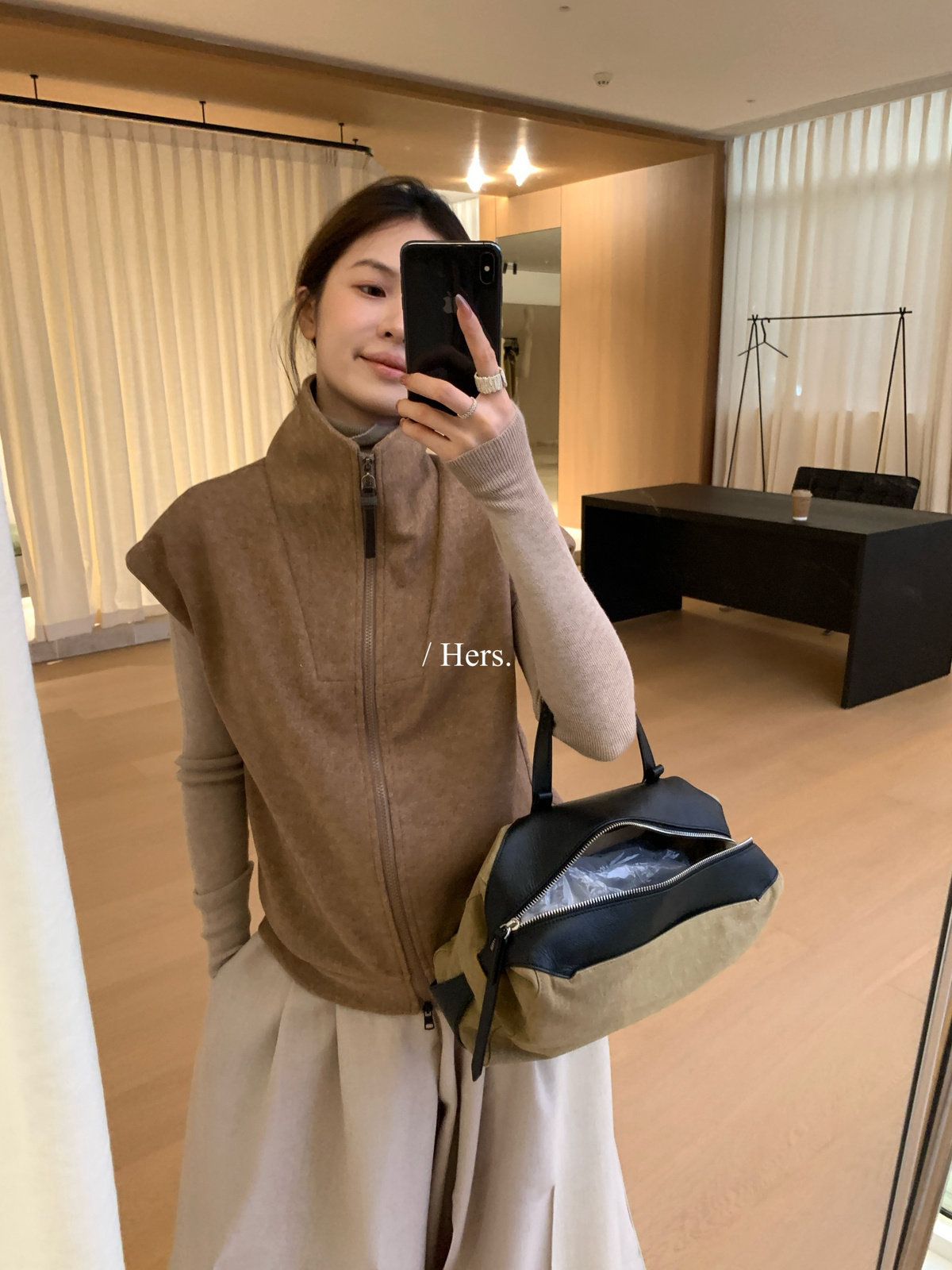 Hers老钱调性立领半拉链毛呢马甲