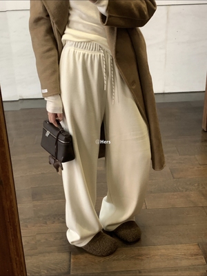 一勺甜 hers版型好正 百搭加绒加厚直筒抽绳休闲裤女2025冬10420