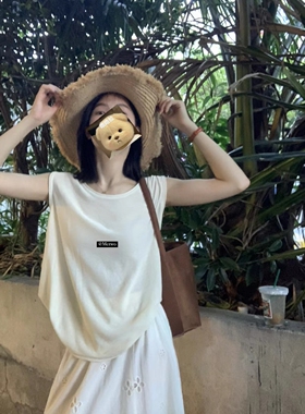 METWO日系高捻棉无袖衫“米杏”无袖背心女夏季新款宽松上衣08554