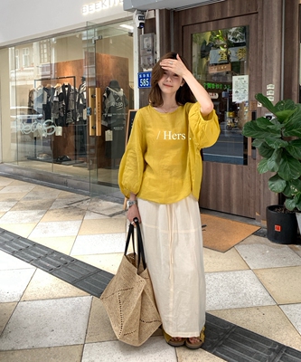 hers新款百搭亚麻抽绳半身裙女