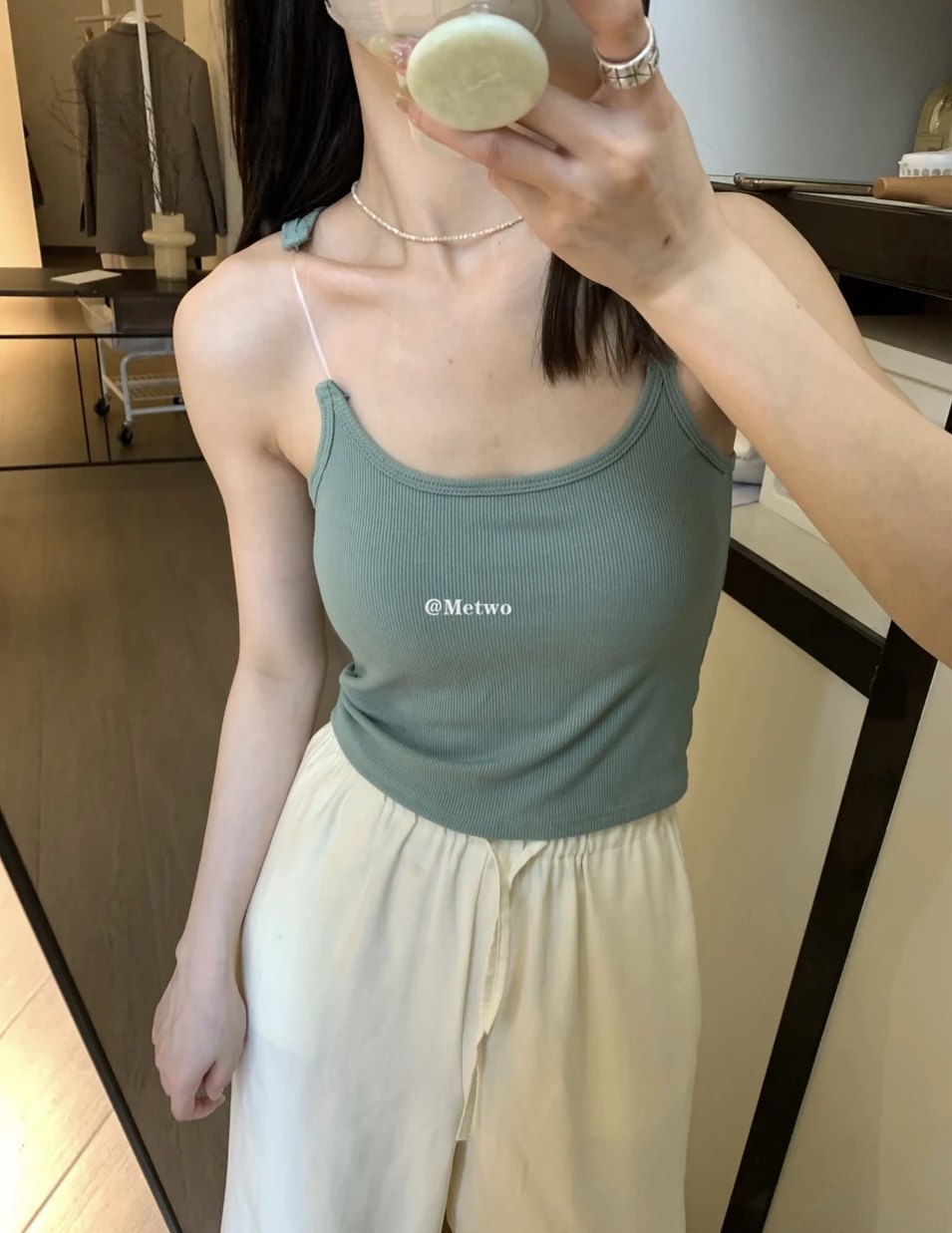 metwo陈幕后 透明肩带工字背心吊带7133