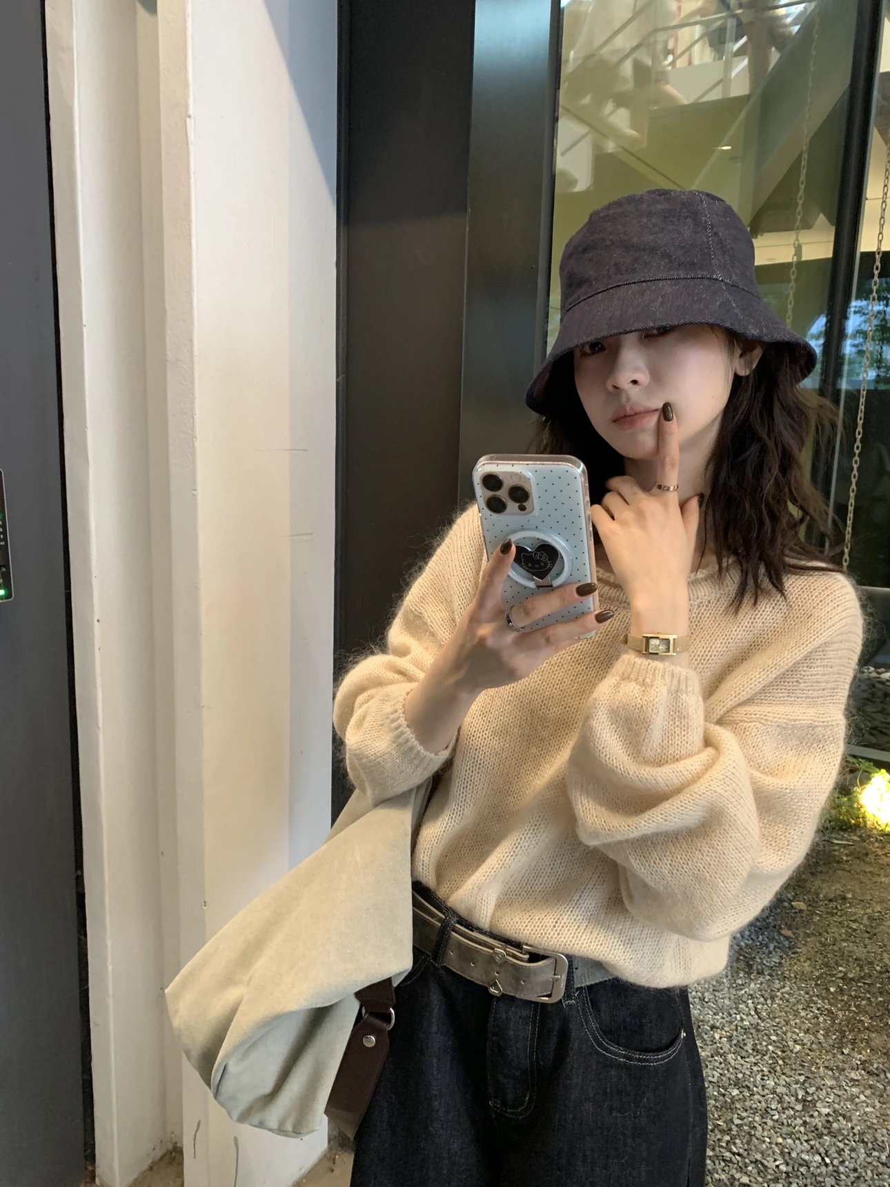 METWO 8847#马海毛奶芙芙纱线毛衣女2025秋季圆领宽松休闲针织衫