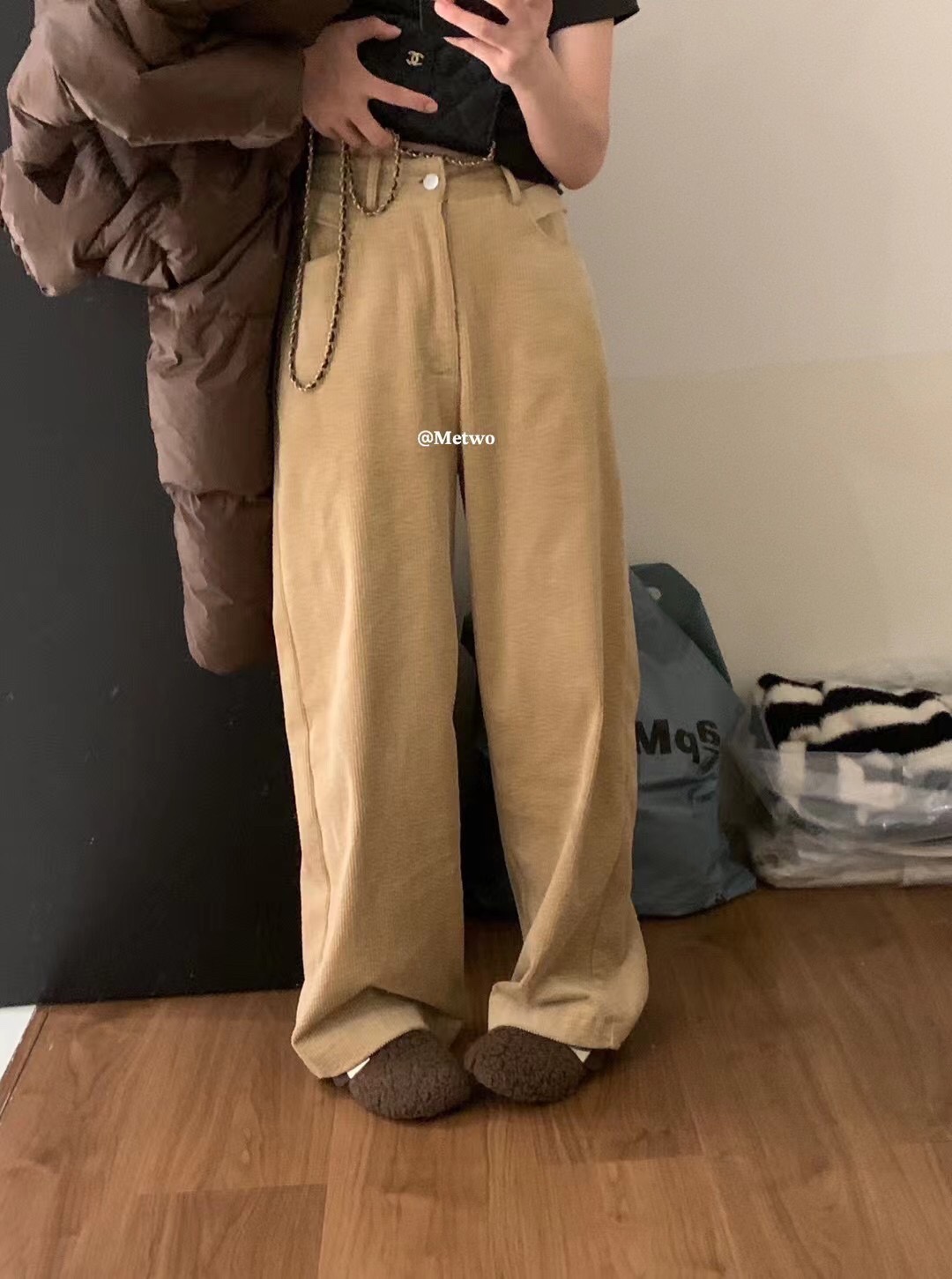 一勺甜复古高腰灯芯绒裤子