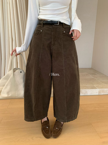 Hers复古气球九分灯芯绒休闲裤女
