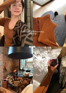 METWO秋冬抗冻暖炉U领抓绒打底女修身显瘦纸片人长袖厚款T恤2168