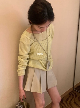 METWO hers奶黄设计感毛衣+吊带背心两件套女2025新款针织衫20429