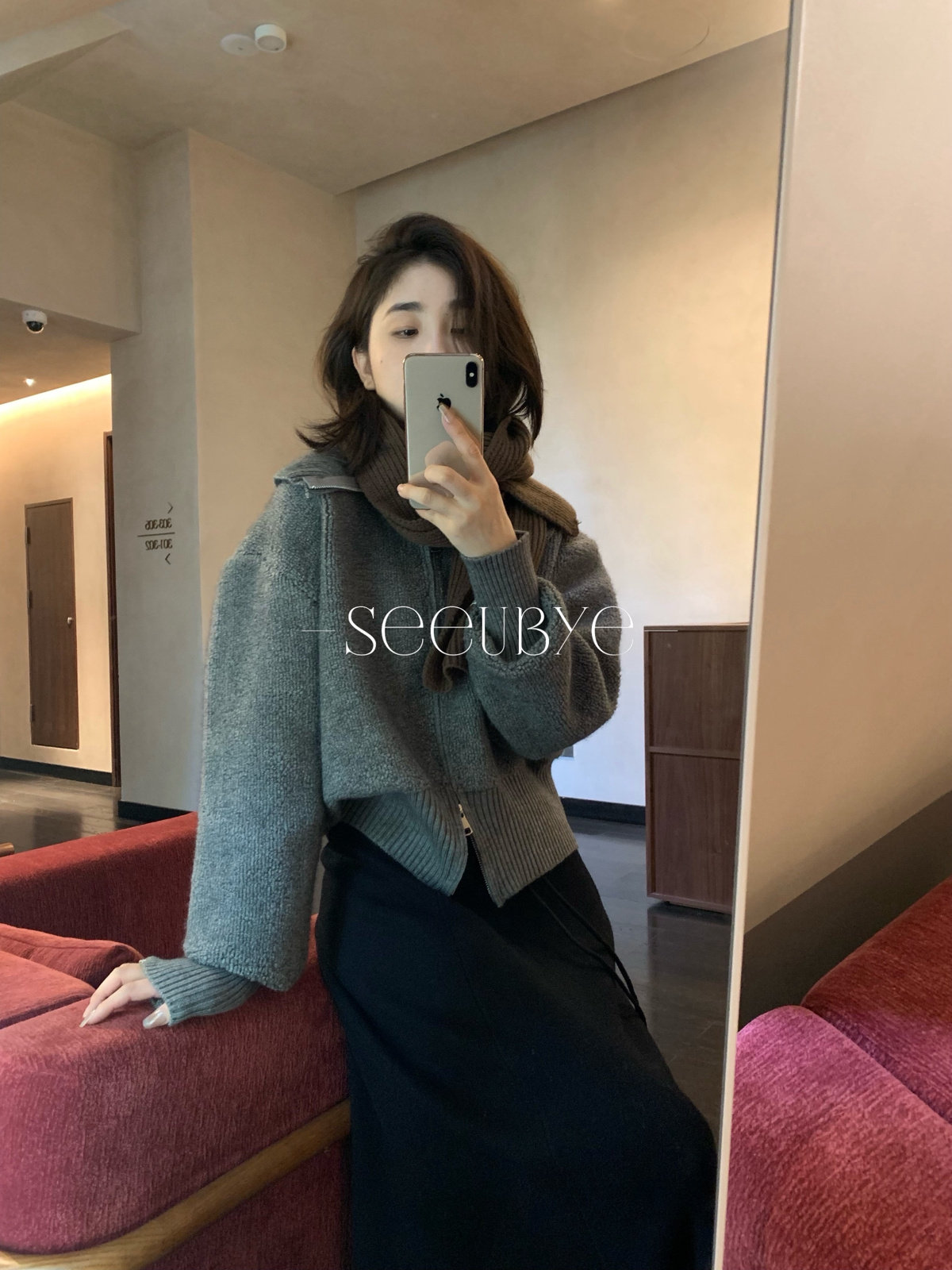 Hers经典高领拉链保暖毛衣女