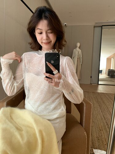 hers做内搭超美卷边蕾丝衫女