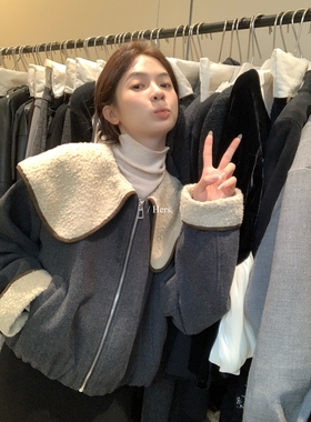 一勺甜 hers韩标！复古圈圈毛大翻领夹棉短外套女2025冬季92554