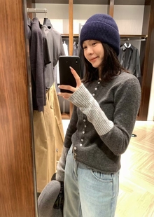 2225 显瘦开衫 拼色毛衣设计感拼袖 女秋冬新款 毛衣 针织衫 METWO