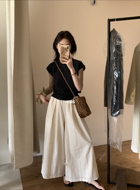 一勺甜【Hers】早春休闲复古度假感钩花阔腿休闲阔腿裤女  20743