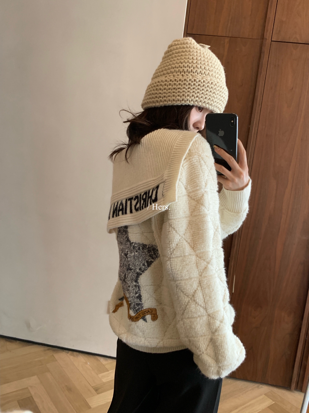 一勺甜 hers后背星星图案海军领保暖毛衣女2025秋冬外套92725#