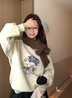一勺甜 hers冬上新！休闲调性卡通加绒卫衣女2025秋冬上衣92551#