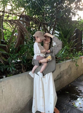 METWO 08550#纸纱针织条纹上衣女夏季新款圆领长袖宽松防晒罩衫