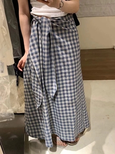 here 小众不规则半身裙9591 私服调性气质绑带格子半裙女2024夏季