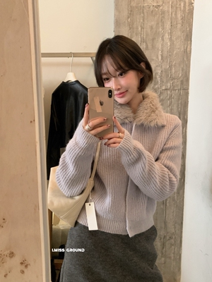 一勺甜 IMISS韩标毛领拼接高品质保暖毛衣女(配可拆卸毛领)991356