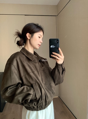 一勺甜 hers简约日常痞酷麂皮夹克短外套女2025年冬季机车服 2060