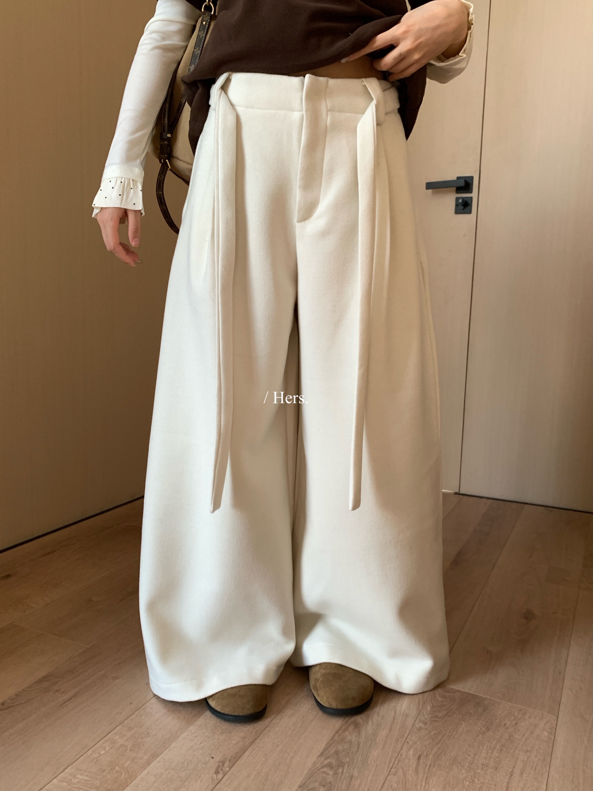 一勺甜 hers通勤百搭毛呢磨毛休闲裤女2025秋冬显瘦阔腿裤92502#