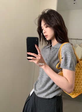 METWO hers通勤polo领针织衫女夏季韩系短袖半拉链T恤上衣 20405