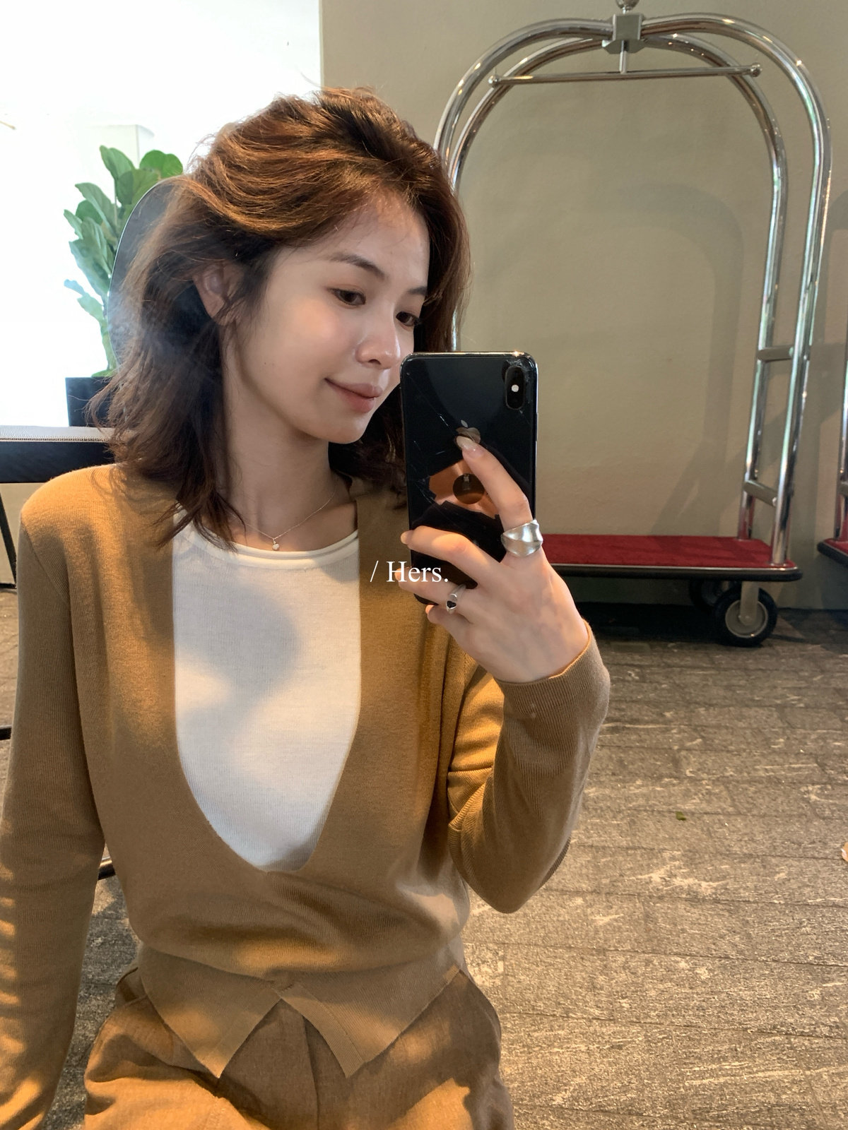 Hers老钱风撞色假两件针织衫女