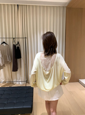 一勺甜【Hers】蕾丝拼接露背凉感淡人气质防晒罩衫长袖T恤女80582