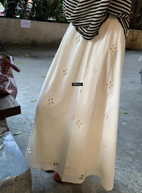 METWO白色勾花a字半裙女夏季新款设计感a字中长款法式半身裙08553