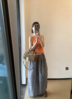 METWO 8833#格子灯笼半身裙女2025夏季新款高腰显瘦宽松花苞半裙
