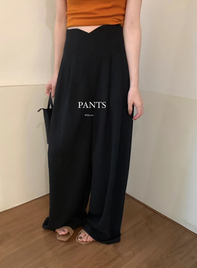 METWO黑色显腰细冷饭神裤女2024夏季垂坠感西裤休闲阔腿裤08283