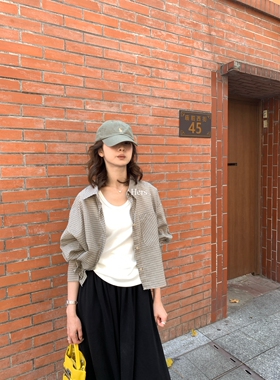 一勺甜【Hers】春夏新款复古百搭日常休闲格子长袖衬衫女 92085