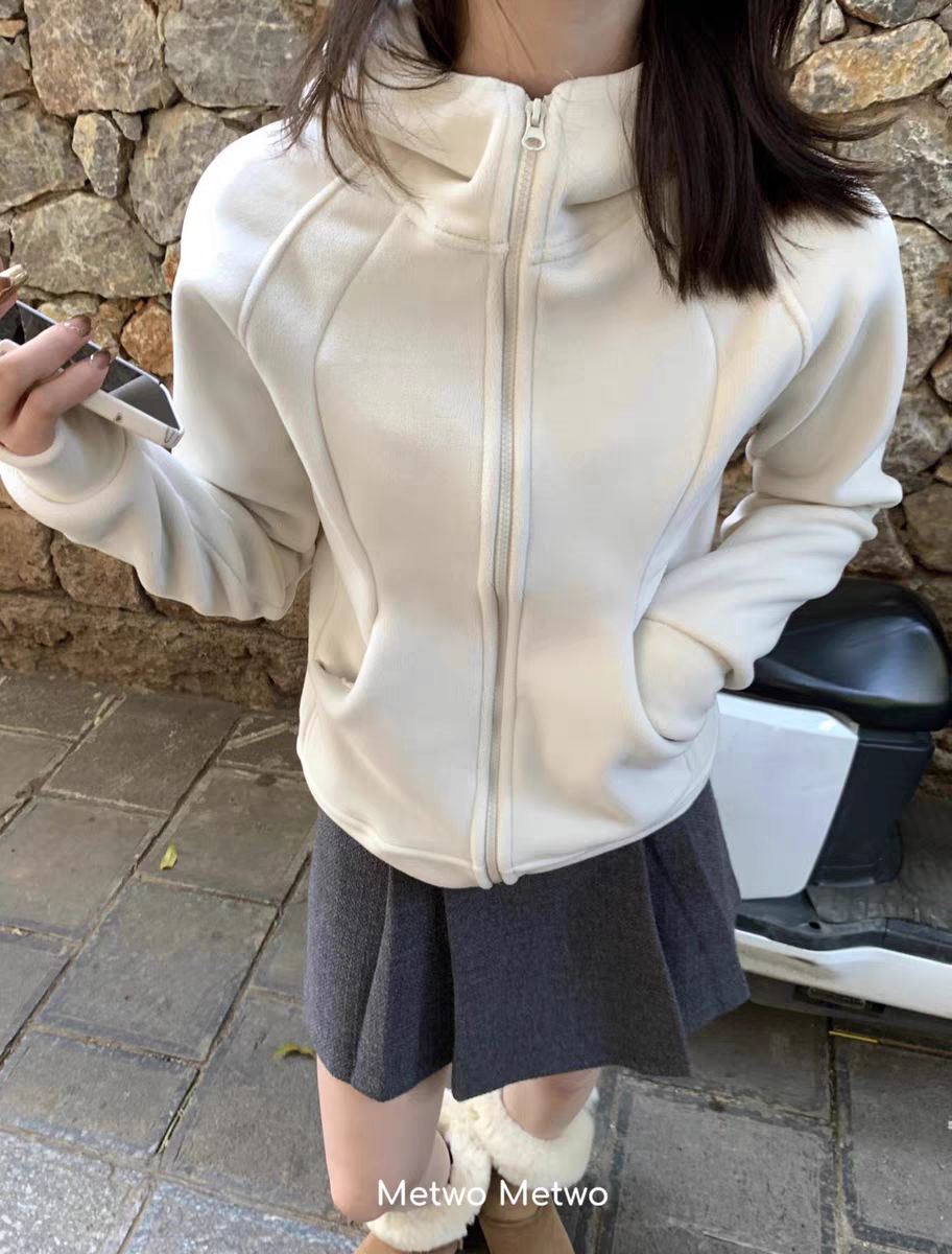 METWO双面绒加厚立体外套女2024冬季拉链连帽显瘦运动服外套1765