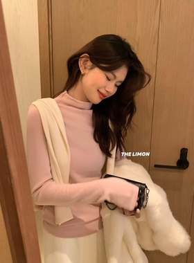 LIMON 柠檬 纸片人半领高弹锁温绒修身显瘦打底衫女2025秋冬9358#