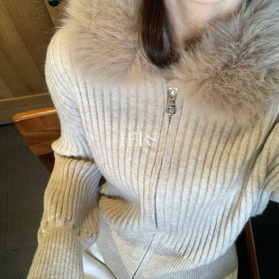 一勺甜 hers韩标！大毛领拉链毛衣女2025冬季显瘦针织开衫92792