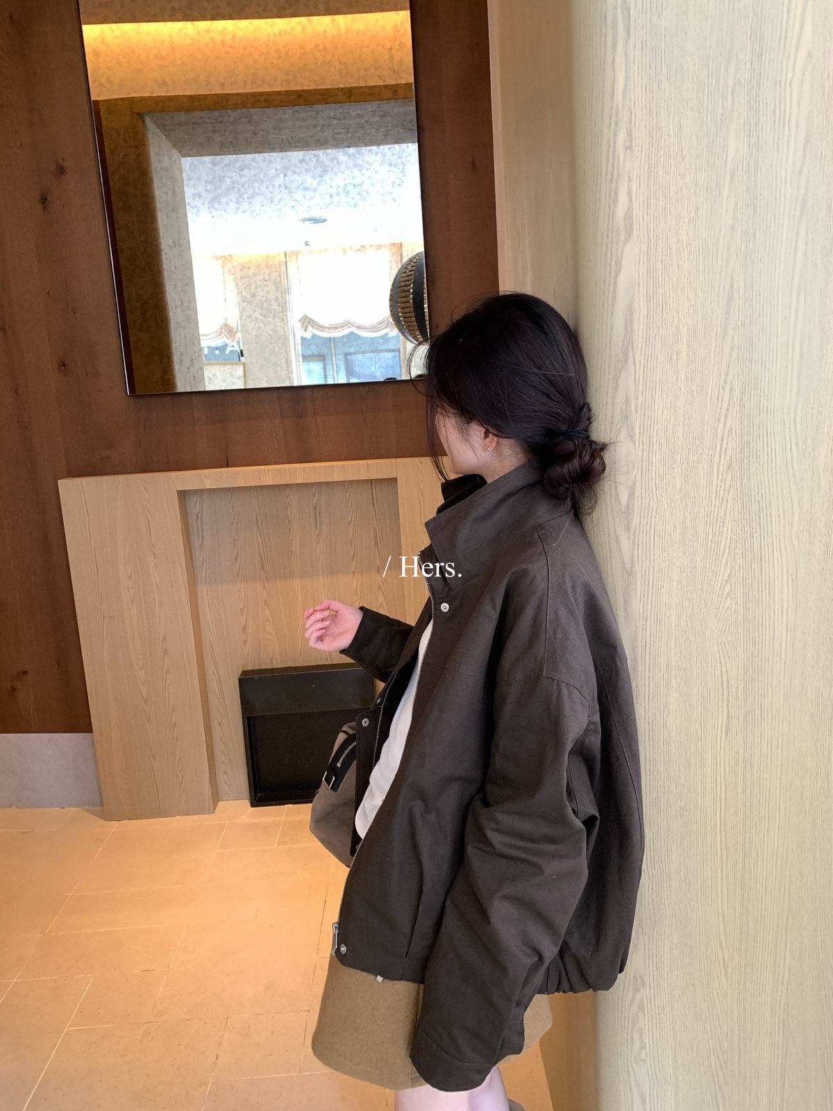 Hers中性雅痞夹棉立领夹克外套女