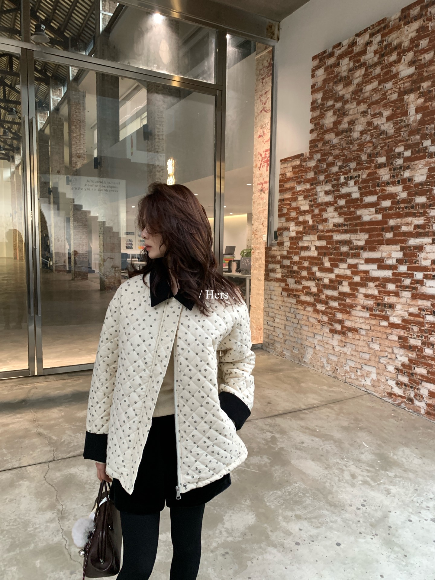 一勺甜 hers拼色花花夹棉外套女2025冬季棉衣小个子保暖外套92626