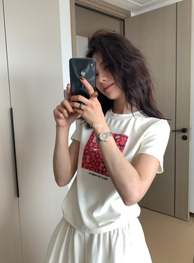 一勺甜 hers卡通正肩短袖T恤女2025早秋宽松休闲百搭上衣 92143