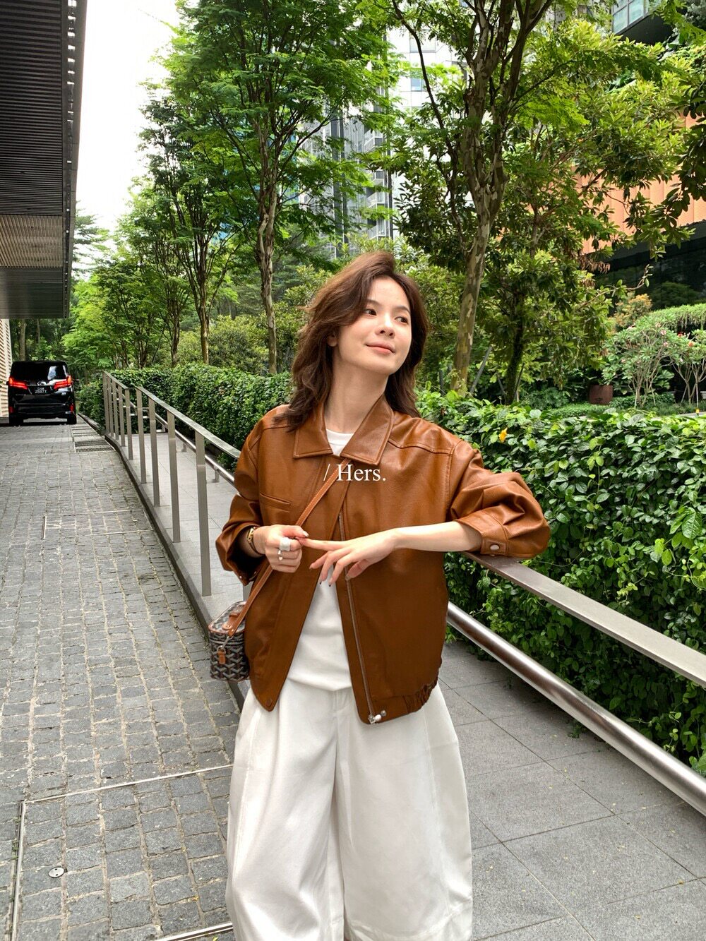 Hers咖色皮衣外套女小个子夹克