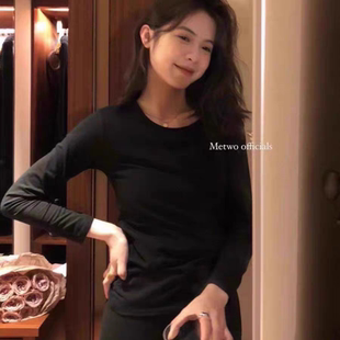 METWO2166恒温亲肤保暖套装 圆领秋冬磨毛棉保暖衣 女1.0薄绒修身