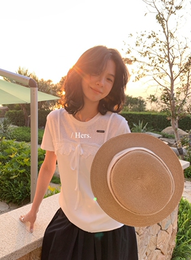 26年早春!【Hers】气质小精致感肌理感蕾丝拼接短袖T恤女 80229