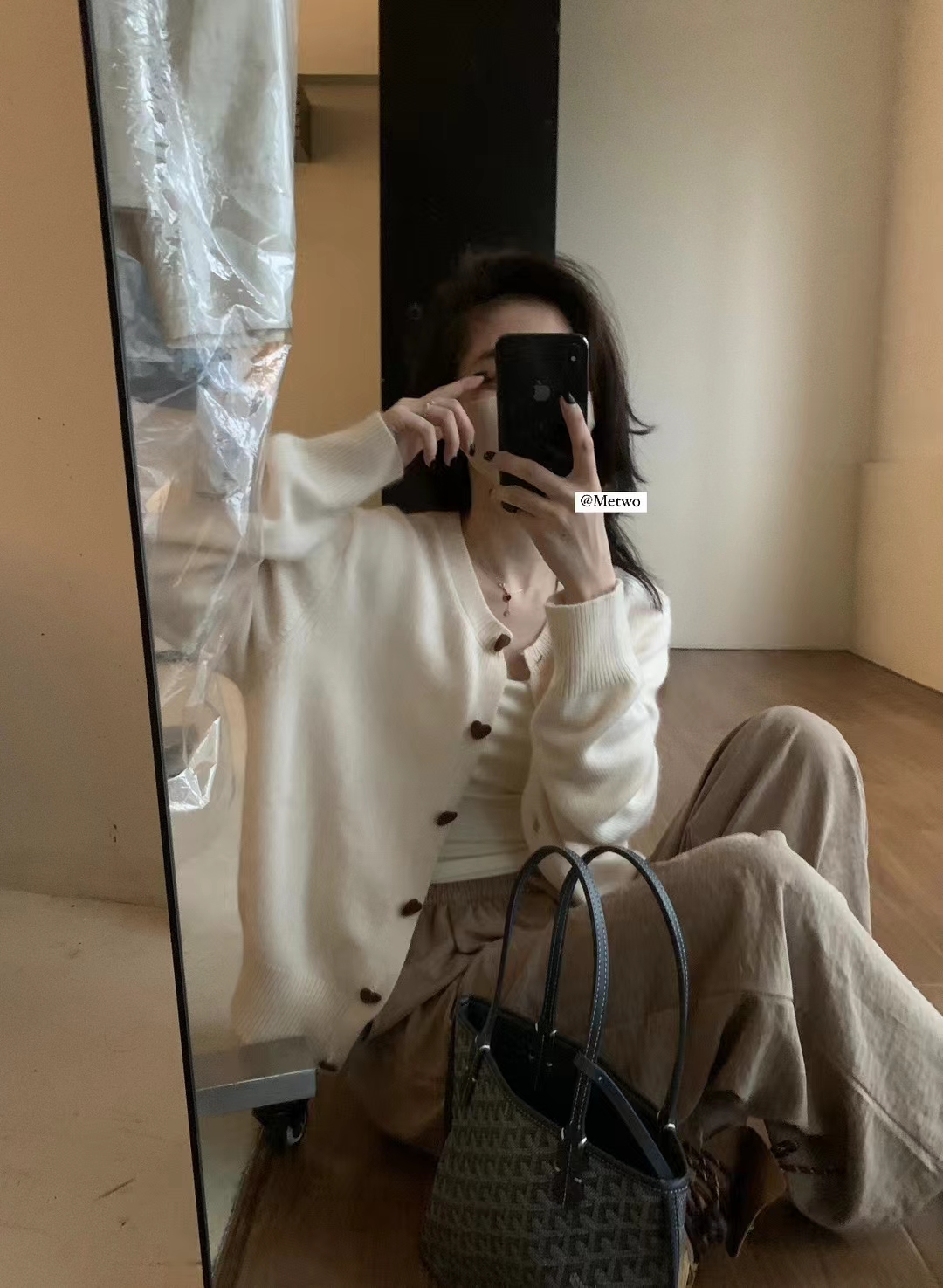 METWO 2021#新增色！爱心浣熊毛衣开衫女秋季新款宽松显瘦毛衣